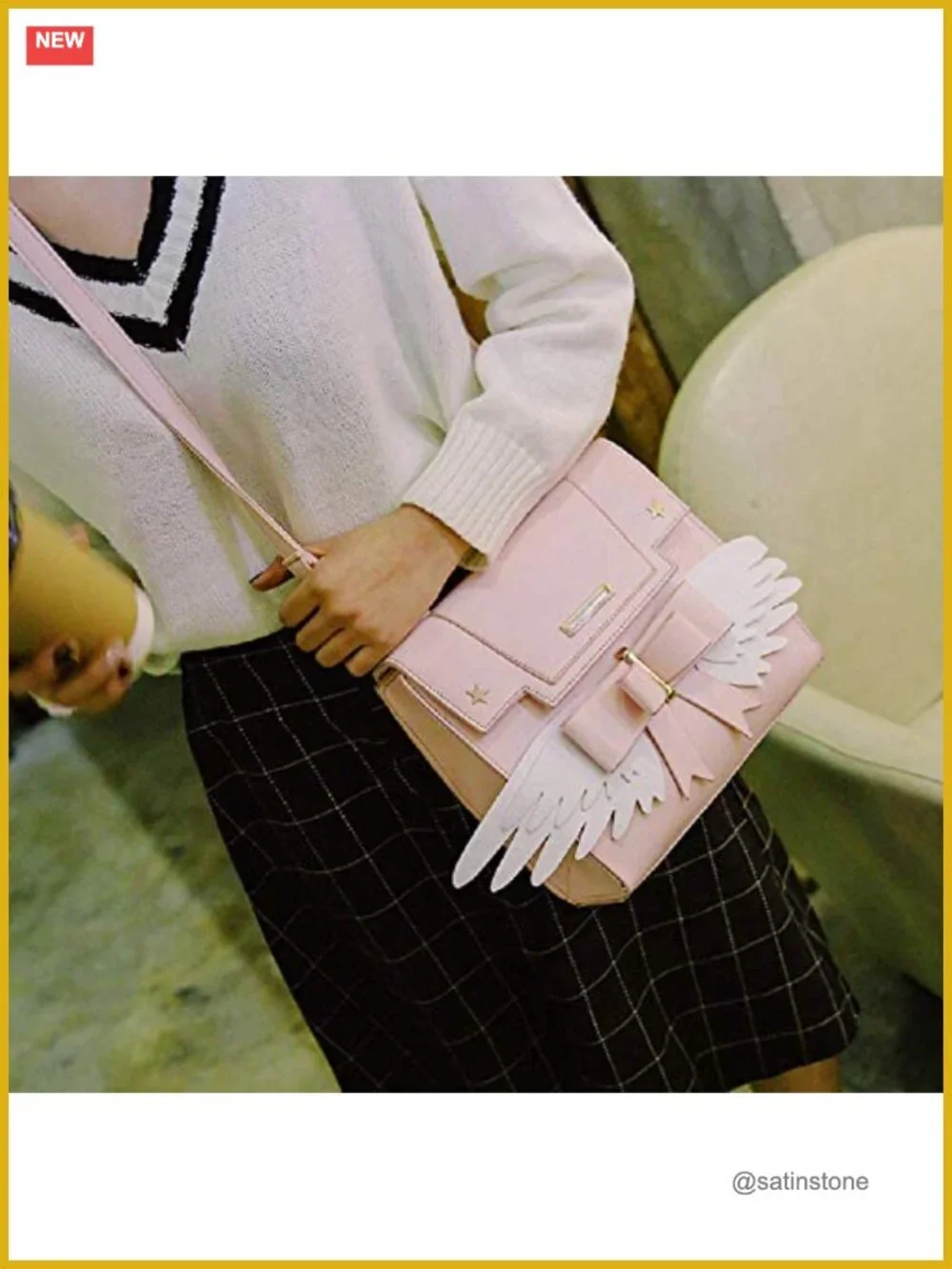 Kawaii Wing Bow Design PU Leather Crossbody Shoulder Bag Satchel Handbag